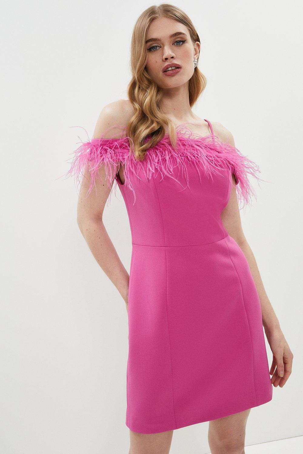 Feather Trim Bardot Mini Dress | Coast